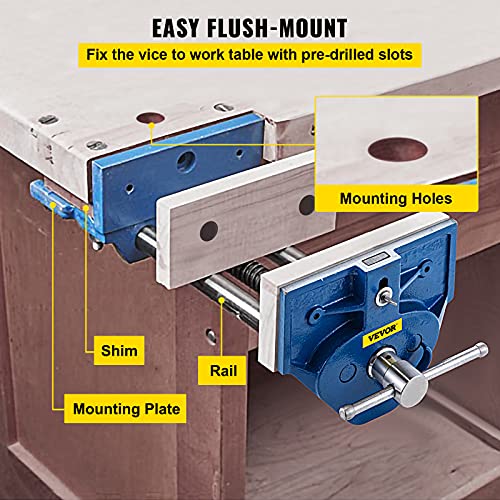 VEVOR Woodworking Vise, 9 Inch Woodworking Bench Vise Heavy-Duty Cast Iron Wood Working Vise, Quick Release Woodworker's Vise 10" Jaw Opening, Front Screw Vise for Woodworking, Cutting, and Drilling