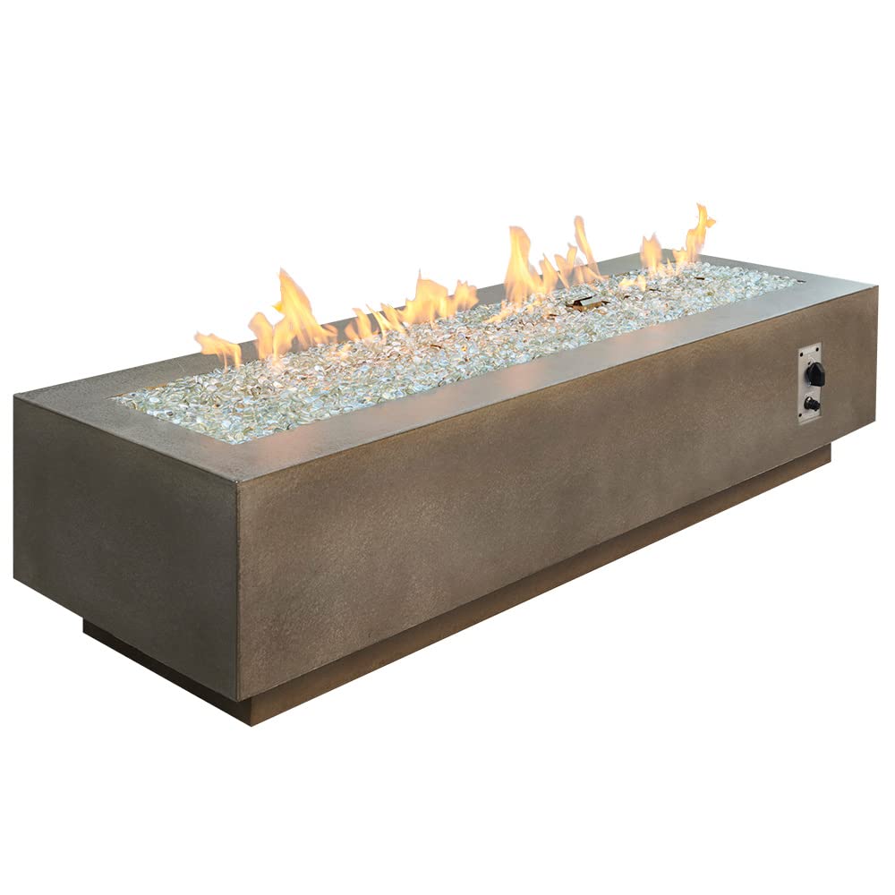 Outdoor GreatRoom Co Propane Fire Pit Table - Cove Gas Fire Pits for Outside Patio - 72 Inch Rectangular Concrete Firepit Fire Table, Metal Plate Cover, Tempered Clear Glass Gems, 100,000 BTU