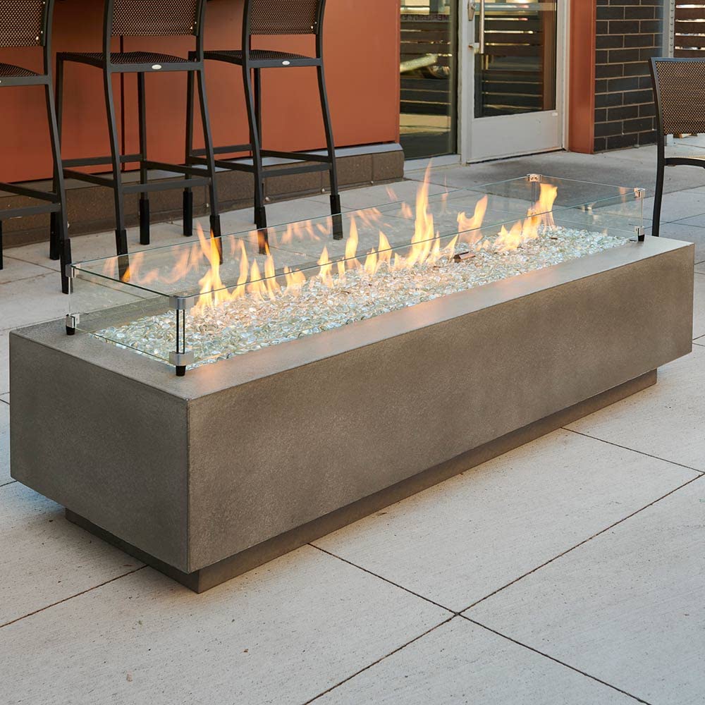 Outdoor GreatRoom Co Propane Fire Pit Table - Cove Gas Fire Pits for Outside Patio - 72 Inch Rectangular Concrete Firepit Fire Table, Metal Plate Cover, Tempered Clear Glass Gems, 100,000 BTU