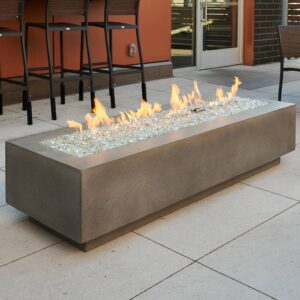 Outdoor GreatRoom Co Propane Fire Pit Table - Cove Gas Fire Pits for Outside Patio - 72 Inch Rectangular Concrete Firepit Fire Table, Metal Plate Cover, Tempered Clear Glass Gems, 100,000 BTU