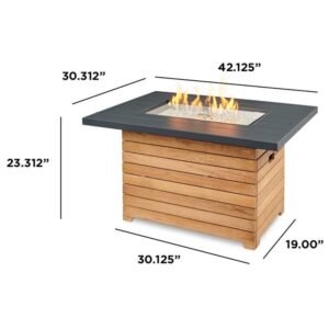 Outdoor GreatRoom Co Propane Fire Pit Table - Darien Gas Fire Pits for Outside Patio - 44 Inch Rectangular Everblend Concrete Firepit Fire Table, Wood Base, Glass Tabletop Cover, 55,000 BTU - Black