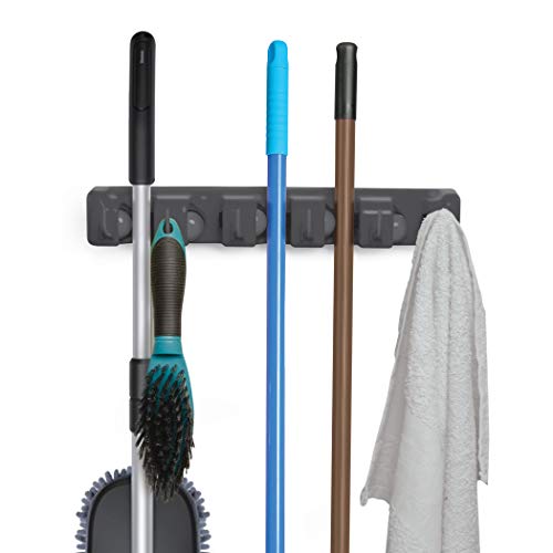 IdeaWorks 5 Slot Wall Mounted Keep Your Home Clean and Organized – for Small Tools, Brooms, Mops, Rakes Size, One Color