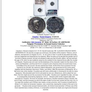 1655 IT CLAUDIUS very rare DENARIUS 49AD Ancient AR Roman Denarius VF NGC