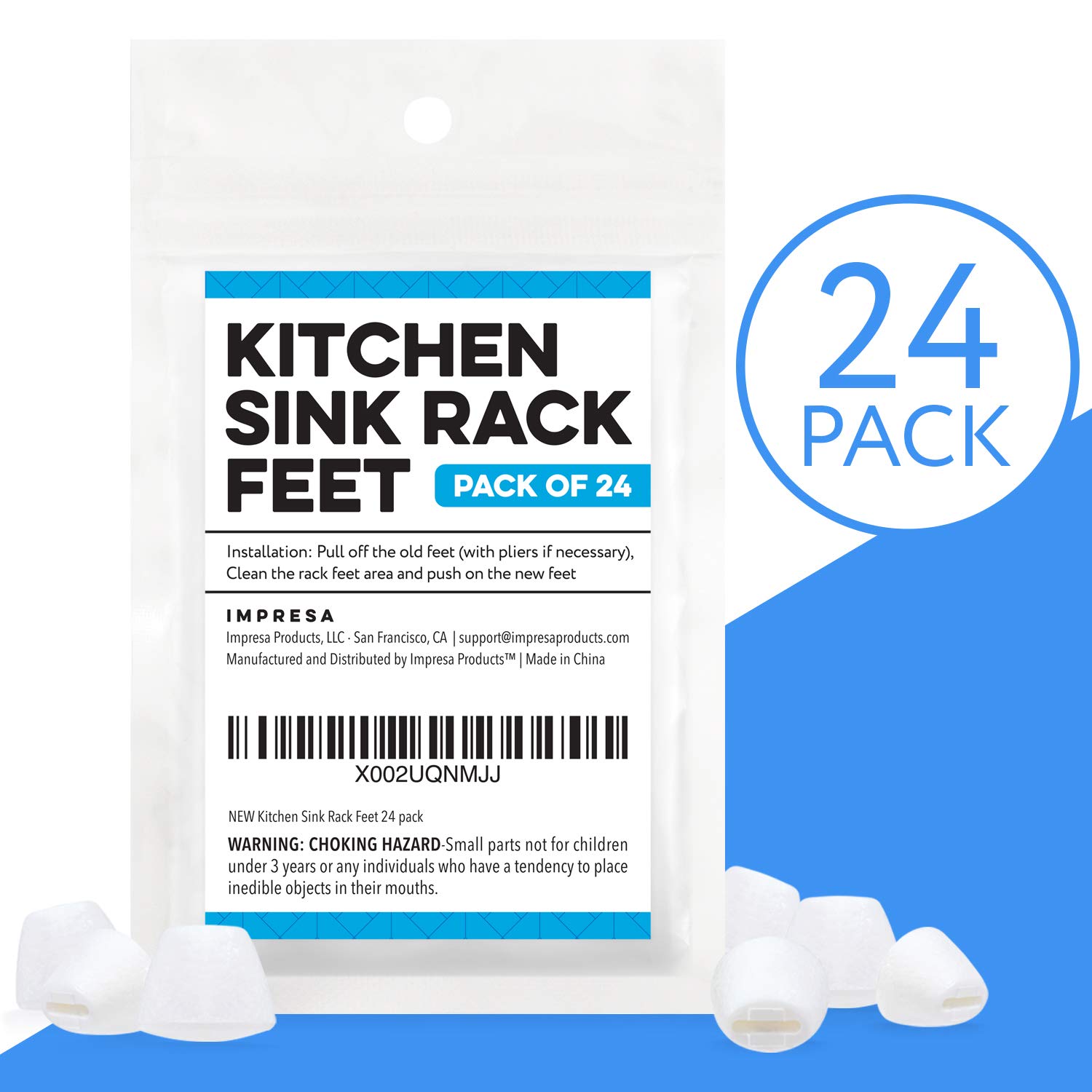 IMPRESA [24 Pack] Kitchen Sink Rack Feet in White, Replacement for Kohler Rack Feet for Part 84544-0 Compatible with Kohler Kitchen Sink Racks, Premium Quality Durable Feet for Long Lasting Stability