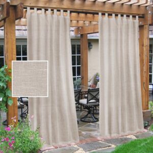 outdoor linen sheer curtains for patio waterproof - indoor/outdoor divider privacy added light filtering porch decor with detachable self-stick tab top for gazebo/cabana, natural, 2 pieces, w52 x l95
