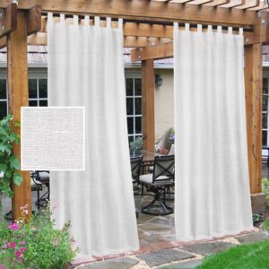 outdoor linen sheer curtains for patio waterproof - indoor/outdoor divider privacy added light filtering porch decor with detachable self-stick tab top for gazebo/cabana, white, 2 pieces, w52 x l84