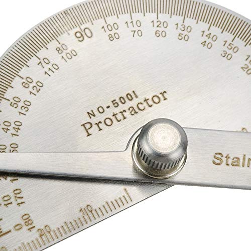 Autoly 0-180 Degrees Round Angle Protractor Stainless Steel Angle Finder Ruler Two Arm Woodworking Ruler Angle Measure Tool,1-Pack