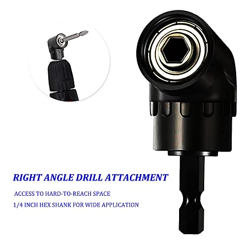 Right Angle Drill Attachment 105 Degree Impact Driver Right Angle Drill Adapter Power Angled Screwdriver Drill Bit Extension Drill Bit Holder for Tight Space Long & Short- BLK