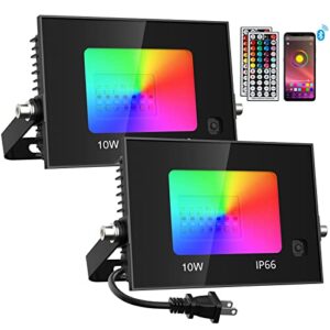 imaihom 2 pack bluetooth rgbw led flood light, 100w equivalent app control rgb stage light, 2700k dimmable outdoor uplighting, 10w music synchronize, ip66 color changing uplights for events party