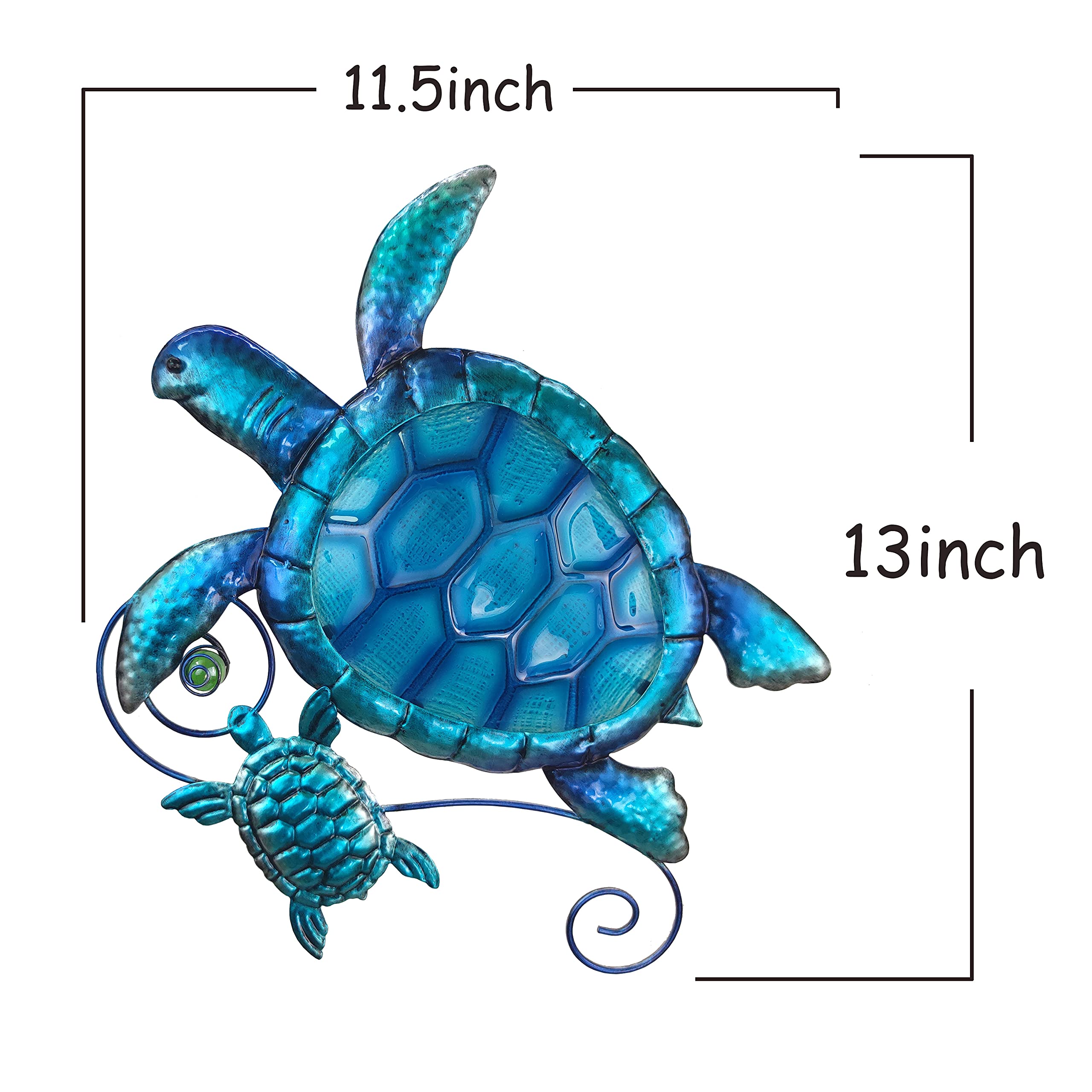 JOYBee Metal Sea Turtle Wall art Decor Outdoor Indoor Nautical Hanging Art Blue Green Stained Glass Decorative Sculpture for Garden Pool Patio Balcony Kitchen or Bathroom(12.5 * 11inch)