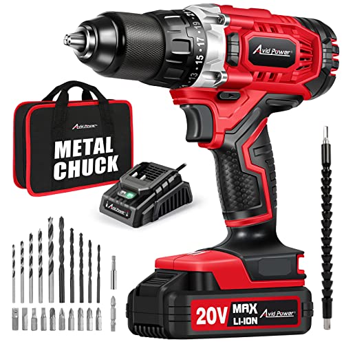 AVID POWER Drill Set Cordless 20V Electric Drill with Battery and Fast Charger, Variable Speed, 23+1 Torque Setting, 23pcs Accessories Drill Kit, Hand Drill with 1/2-Inch Metal Keyless Chuck