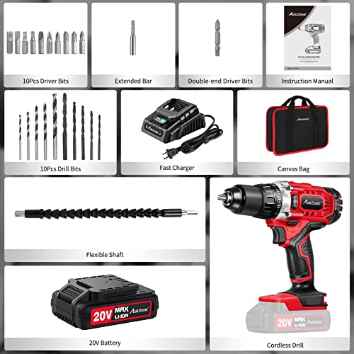 AVID POWER Drill Set Cordless 20V Electric Drill with Battery and Fast Charger, Variable Speed, 23+1 Torque Setting, 23pcs Accessories Drill Kit, Hand Drill with 1/2-Inch Metal Keyless Chuck