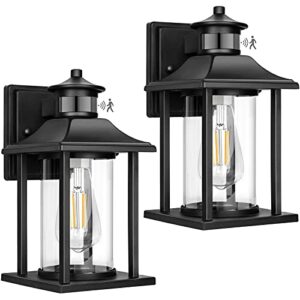 2-Pack Motion Sensor Outdoor Wall Lanterns, Waterproof Dusk to Dawn Outdoor Wall Sconces, Motion Activated Patio Wall Light Fixtures, Clear Glass Porch Lights Wall Mount for Entryway Doorway Garage