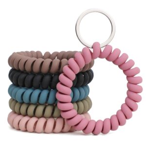 stretchable wristband wristlet keychain wrist key chain wristlet,6 color spring flexible spiral wrist coil ​wrist band bracelet key holder key ring for sauna gym pool id badge and outdoor sports