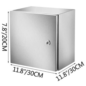 VEVOR Steel Electrical Box 12" x 12" x 8" Electrical Enclosure Box 304 Stainless Steel Electronic Equipment Enclosure Box IP65 Weatherproof Wall-Mounted Metal Electrical Enclosure with Mounting Plate