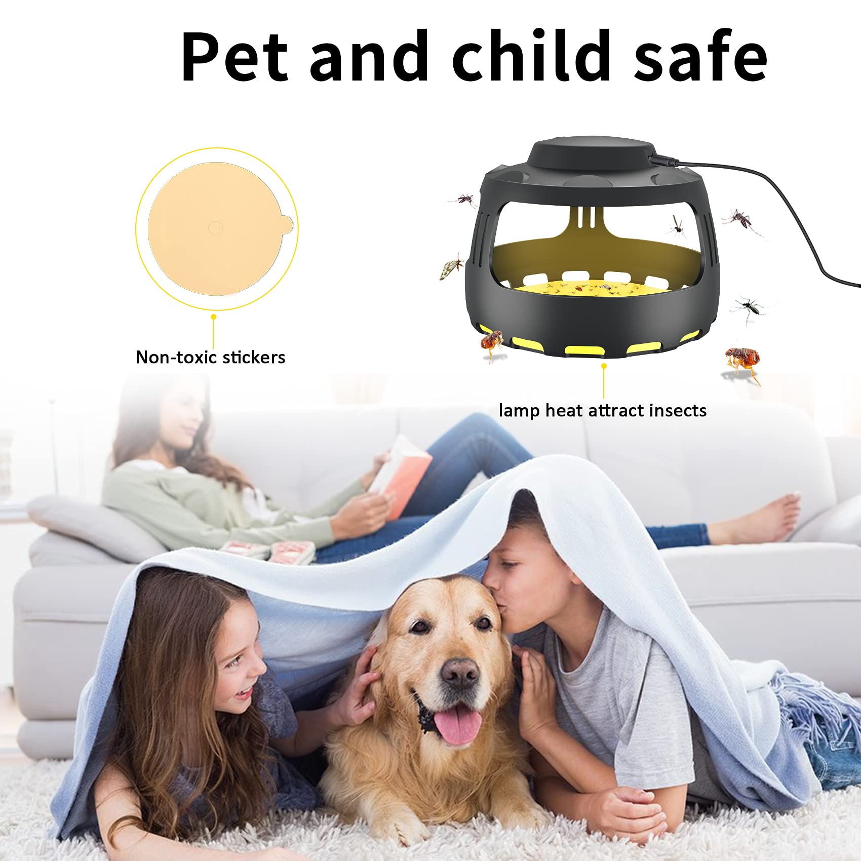 Redeo Flea Trap and Sticky Insect Pad Bed with Glue Discs Natural Fly Killer Trap Light for Mosquitoes and Flies, Best Pest Control and Safe for Family Indoor Use and Pets