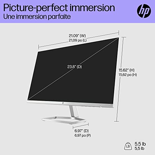 HP 24-inch FHD Monitor with AMD FreeSync Technology (2021 Model, M24fw),Silver, 15.62"D x 21.09"W x 6.97"H