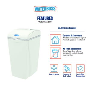 WaterBoss Water Softener System for Whole Home (36,400 Grain) - Filters Iron, Calcium, Ferrous Iron, Dirt and Sediment - Whole House Softening Using Less Salt - Model 900