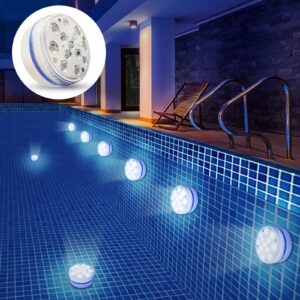 Submersible LED Lights with Magnet, IP68 Waterproof Underwater Pool Led Lights with 13 LEDs, 4 Suction Cups and 164FT/50M RF Remote, Battery Operated with 16 Color Changing Shower Lights (4-Pack)