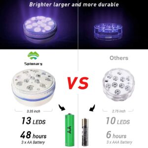 Submersible LED Lights with Magnet, IP68 Waterproof Underwater Pool Led Lights with 13 LEDs, 4 Suction Cups and 164FT/50M RF Remote, Battery Operated with 16 Color Changing Shower Lights (4-Pack)