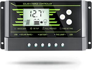 solar charge controller 10 amp - powmr solar panel battery controller 12v 24v,dual usb adjustable parameter backlight lcd display and timer setting on/off hours solar regulator(10a)