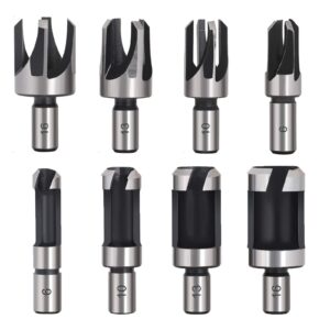 baorder 8pcs wood plug cutter drill bit set carbon steel titanium coated woodworking chamfer drill bits straight and tapered taper 5/8" 1/2" 3/8" 1/4" cutting tool