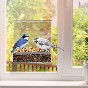 Window Bird Feeder 2 Pack, Bird House for Outside, Window Bird Feeder with Strong Suction Cups and Removable Seed Tray with Drain Holes. Outdoors Birdfeeder for Wild Birds, Cardinal, Bluebird