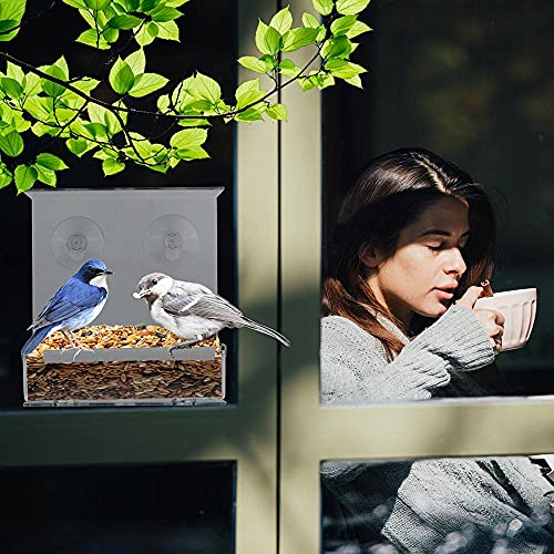 Window Bird Feeder 2 Pack, Bird House for Outside, Window Bird Feeder with Strong Suction Cups and Removable Seed Tray with Drain Holes. Outdoors Birdfeeder for Wild Birds, Cardinal, Bluebird