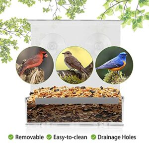 Window Bird Feeder 2 Pack, Bird House for Outside, Window Bird Feeder with Strong Suction Cups and Removable Seed Tray with Drain Holes. Outdoors Birdfeeder for Wild Birds, Cardinal, Bluebird