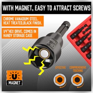 12-Piece Magnetic Nut Driver Set - Premium Impact Power Hex Nut Driver Drill Bit Master Kit, SAE & Metric, 1/4-Inch Quick-Change