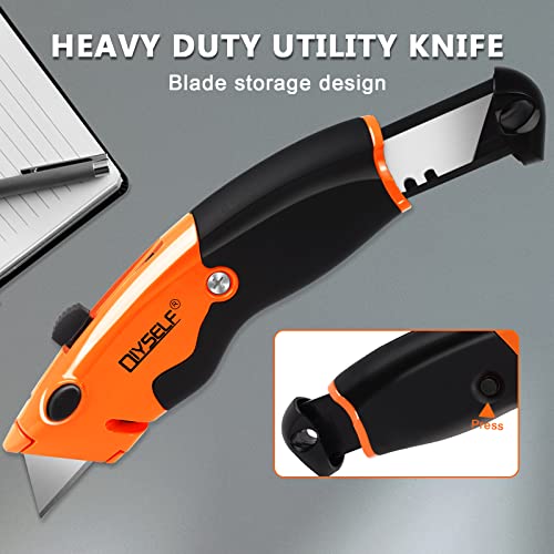 DIYSELF Box Cutter Retractable, Box Knife Retractable Utility Knife Cartons, Cardboard Cutter Exacto Knife, Box Opener for Package, Blade Storage Design, Razor Knife with Extra 10 Pcs Razor Blades