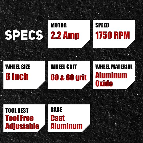 BUCKTOOL 6-Inch 1/3HP Low-Speed Bench Grinder, High Precision Wobble-free Wheel Grinder, TLG-150S