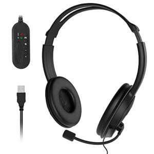 maxshop usb computer headset with microphone, comfort-fit office computer headphone with on-line volume control, over-the-head headset for webinar laptop call center students online study