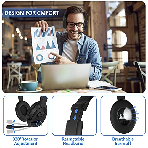 Maxshop USB Computer Headset with Microphone, Comfort-fit Office Computer Headphone with On-Line Volume Control, Over-The-Head Headset for Webinar Laptop Call Center Students Online Study