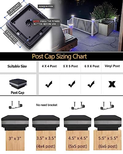 Solar Post Lights Outdoor, 4x4 Post Solar Lights Fits 4x4 5x5 6x6 Wood Post, Fence Post Solar Lights 160 LM IP65 Waterproof, Solar Deck Post Lights for Patio Garden Decor Landscape Lighting