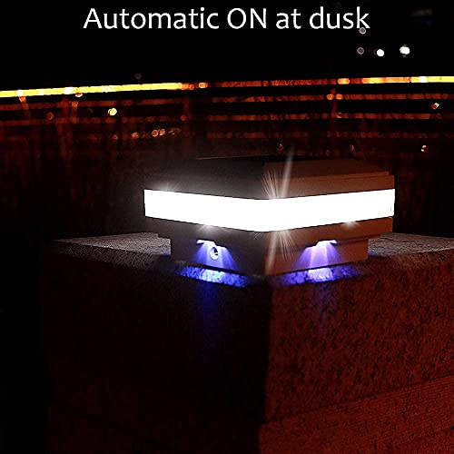 Sumaote Solar Post Cap Light, 52 LEDs 160 Lumen Outdoor Solar Post Light Fits 4x4 5x5 6x6 Wooden Posts Fence Post Lights Platform Garden Patio Deck Lighting 6000K White Light, Black Shell, 4 Pack