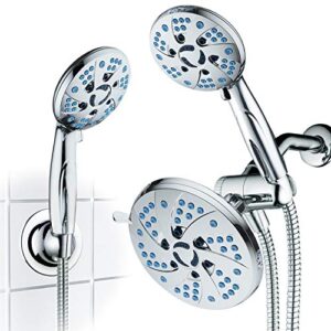 aquacare spa station high pressure 48-mode 3-way rainfall & handheld shower head combo - anti-clog nozzles, extra-long 6 ft stainless steel hose, 2nd wall bracket/all chrome finish