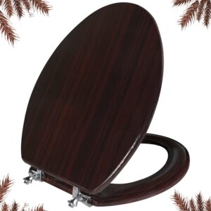 elongated toilet seat molded wood toilet seat with zinc alloy hinges, easy to install also easy to clean, anti-pinch wooden toilet seat by angol shiold (elongated, dark brown)