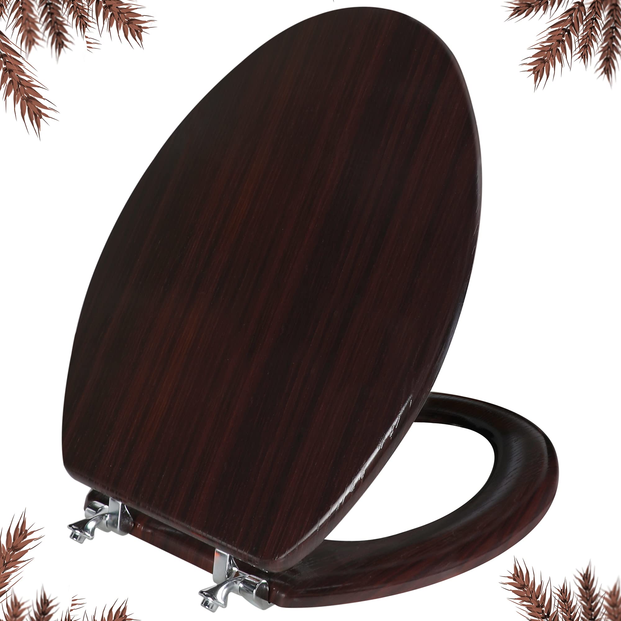 Elongated Toilet Seat Molded Wood Toilet Seat with Zinc Alloy Hinges, Easy to Install also Easy to Clean, Anti-pinch Wooden Toilet Seat by Angol Shiold (Elongated, Dark Brown)