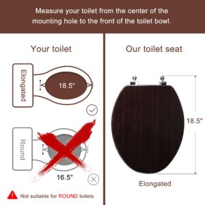 Elongated Toilet Seat Molded Wood Toilet Seat with Zinc Alloy Hinges, Easy to Install also Easy to Clean, Anti-pinch Wooden Toilet Seat by Angol Shiold (Elongated, Dark Brown)