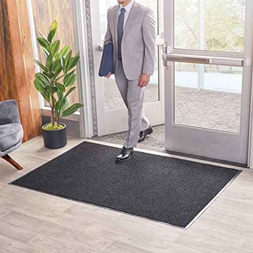 Consolidated Plastics Brush Dry Indoor/Covered Outdoor Entrance Floor Mat, 3' Width x 5' Length, Charcoal