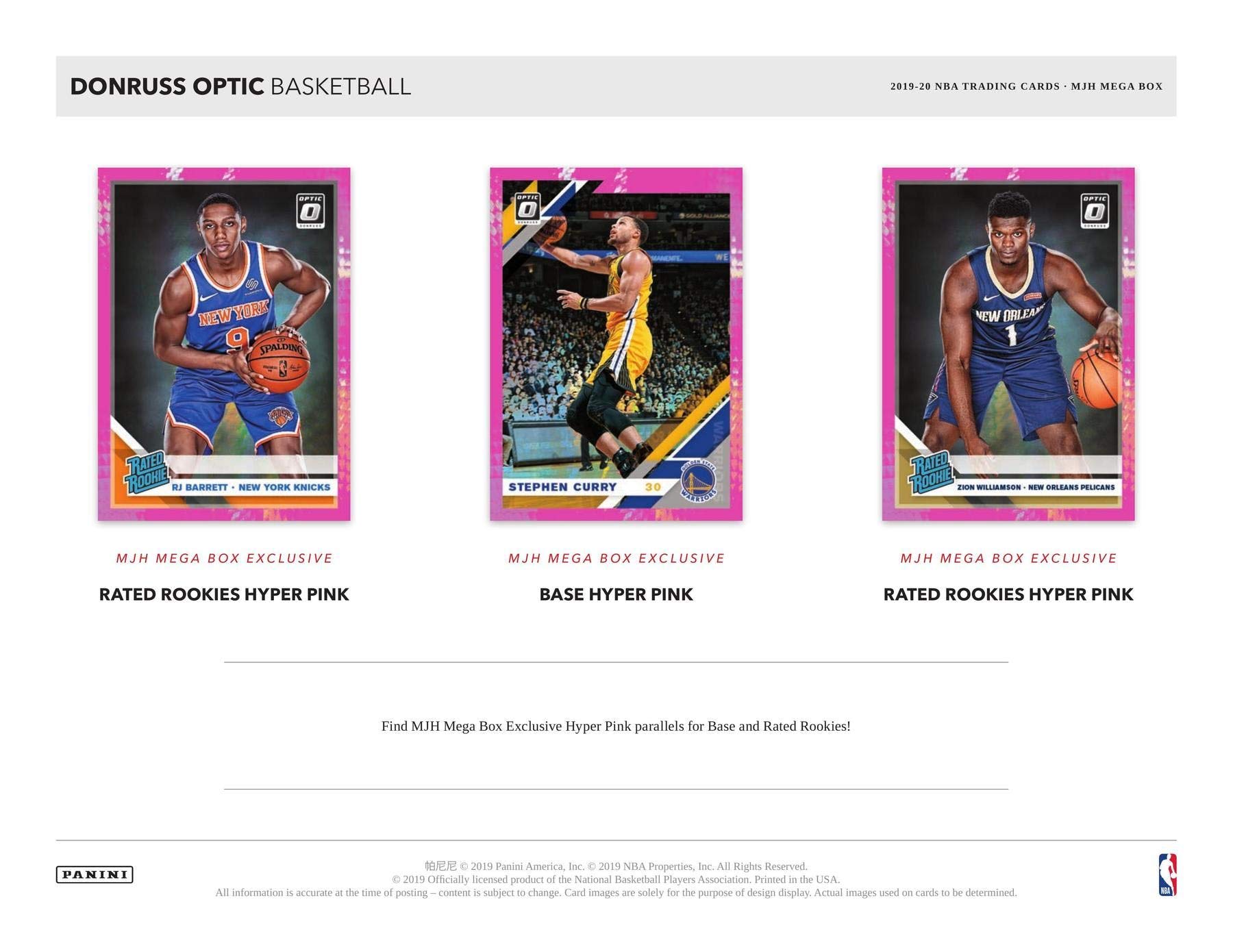 2019-20 Panini Donruss Optic MEGA Basketball Card Box - With 10 Hyper Pink Prizms - Look for Valuable Zion Williamson Holo Rookie Cards! 42 Cards Per Box.