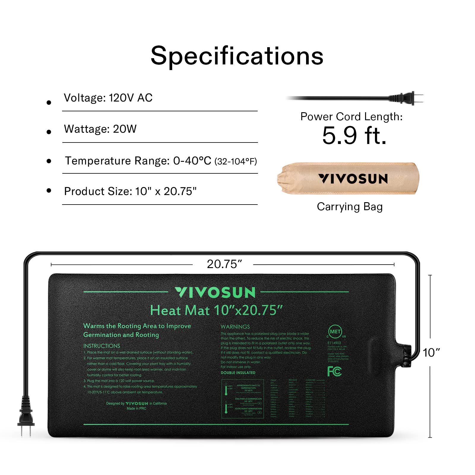 VIVOSUN 10"x20.75" Seedling Heat Mat and Digital Thermostat Combo Set, 0.2Gallon Hand held Garden Sprayer 0.8L Green