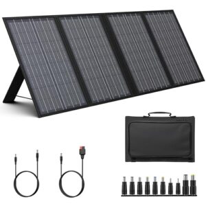 60w portable solar panels, foldable solar panel charger for 100-500w solar generator portable power station, with adjustable kickstands, dc 18v output, usb 3.0 and type-c ports for camping van rv trip