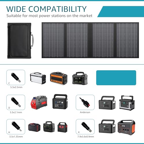 60W Portable Solar Panels, Foldable Solar Panel Charger for 100-500W Solar Generator Portable Power Station, with Adjustable Kickstands, DC 18V Output, USB 3.0 and Type-C Ports for Camping Van RV Trip