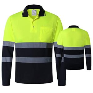 ansi class 2 hi vis shirts yellow navy long sleeve reflective polo shirt safety work shirt for construction men and women (yellow navy, medium)