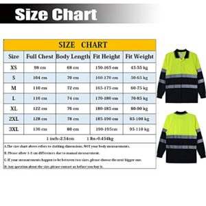 ANSI Class 2 Hi Vis Shirts Yellow Navy Long Sleeve Reflective Polo Shirt Safety Work Shirt for Construction Men and Women (Yellow Navy, Medium)