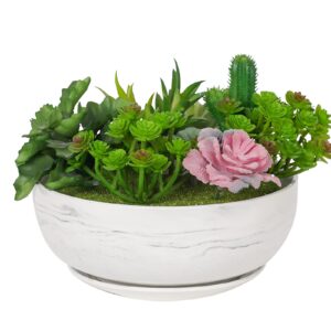 fengson 8in pink marble pattern large round succulent planter pot modern flower pot indoor and outdoor planter with marble tray and drainage holes