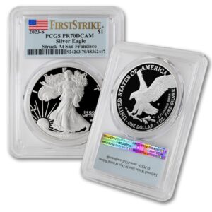 2023 S 1 oz American Silver Eagle Proof Coin PR-70 Deep Cameo (First Strike - Struck at San Francisco - Flag Label) $1 PR70DCAM PCGS