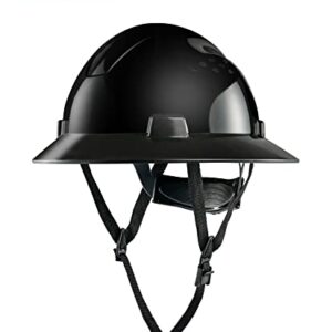 LANON Black Full Brim Hard Hat, OSHA Construction Work Approved, HDPE Safety Helmet with 4 Point Adjustable Ratchet Suspension, Class E, G & C